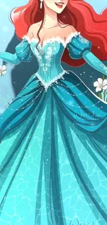 Turquoise princess dress in fantasy art style wallpaper.