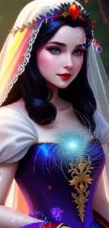 Fantasy princess with magical aura in enchanting forest scene.