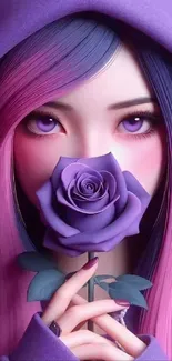 Anime-inspired purple aesthetic wallpaper with a violet rose.