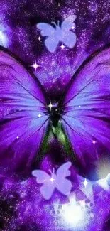 Purple butterfly wallpaper with glowing elements and a mystical design.