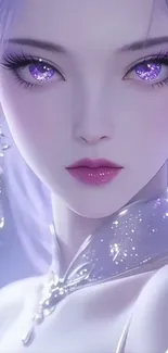 Fantasy art of a female character with purple eyes.