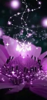 Glowing purple flower with mystical sparkling lights.