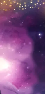 Purple galaxy wallpaper with dreamy clouds and twinkling stars.