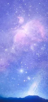 Mobile wallpaper of a purple galaxy with stars and cosmic scenery.