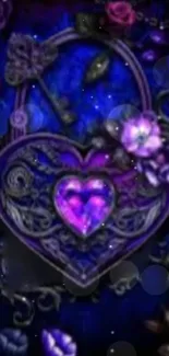 Purple heart with ornate design on dark purple background.