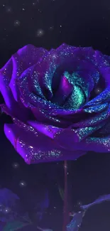 Mobile wallpaper featuring a vibrant purple rose with glitter texture and soft glow.