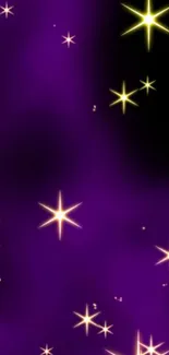 Purple starry night mobile wallpaper with bright yellow stars.