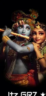 Radha Krishna artwork mobile wallpaper, showcased on a dark background.