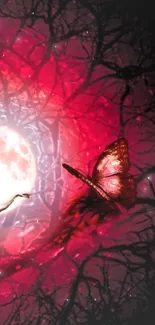 Fantasy red moon with butterfly art wallpaper.