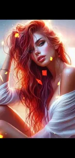 Artistic wallpaper of a redhead in dreamy light.