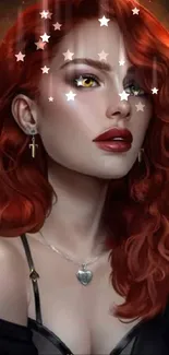 Digital artwork of a captivating red-haired woman with striking features.