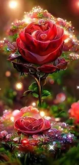 Enchanting digital rose with sparkling lights.