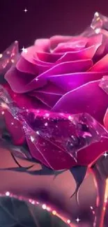 Enchanting pink rose with sparkles mobile wallpaper.