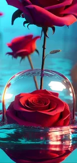 Enchanting rose with serene water reflections in a fantasy setting.