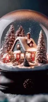 Snow globe with winter house scene