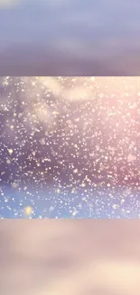 Peaceful mobile wallpaper with pastel snowfall and soft lavender hues.