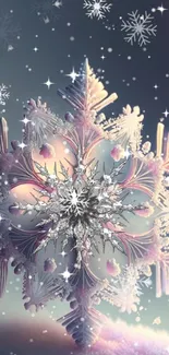 Intricate snowflake design on mobile wallpaper, perfect for a winter theme.