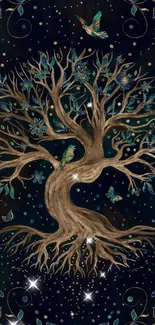 Beautiful tree with mystical details on a dark blue background.