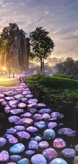 Magical glowing stones on a twilight path.