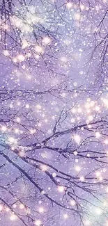 Purple wallpaper with bare branches and twinkling lights creating a magical effect.