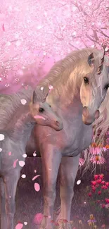 Enchanting pink unicorn family mobile wallpaper.