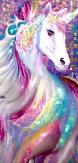 Colorful fantasy unicorn art with vibrant purples and pinks.