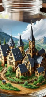 Enchanting village in a glass jar mobile wallpaper.