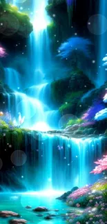 Enchanting fantasy waterfall with vibrant colors and serene natural beauty.