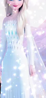 Animated princess in sparkling winter landscape.