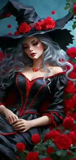 Mystical witch with roses wallpaper art.