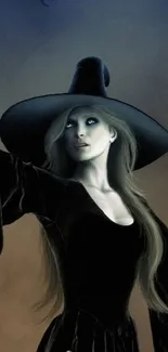 Enchanting witch in dark hat and mystical atmosphere.