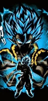 Dynamic anime character with electric blue hair and energy.