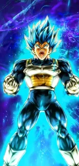 Anime character with blue energy and vibrant dynamic pose.