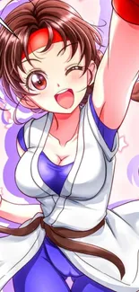 Anime character in a dynamic pose with a vibrant and cheerful expression.