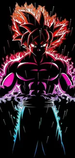 Anime character in a vibrant energy aura against a black background.