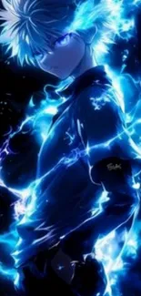 Anime character in electric blue energy aura.