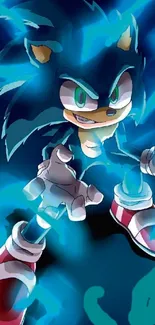 Energetic Sonic in dynamic blue hues for mobile wallpaper.