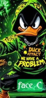Cartoon duck in vibrant comic style.
