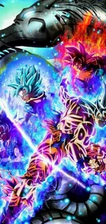 Dynamic Dragon Ball wallpaper with vibrant colors and energy bursts.