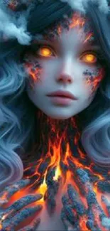 Ethereal lava goddess with fiery accents.