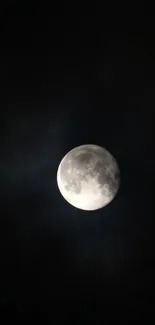 Luminous full moon in a dark, tranquil night sky.