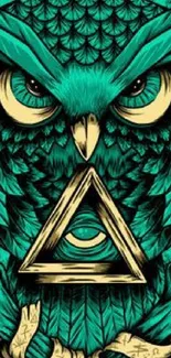 Teal owl with triangle pattern mobile wallpaper.