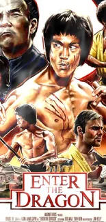 Enter the Dragon poster with martial arts imagery and retro design aesthetic.