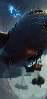 Epic airship wallpaper with futuristic sky and dramatic scene.