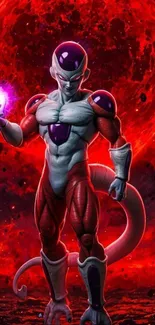 Epic alien warrior in cosmic setting with red moon.