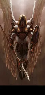 Epic angel warrior with wings and armor in a fantasy setting.