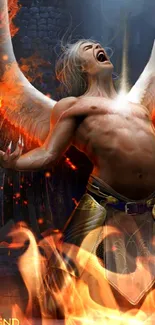 Epic angel warrior with radiant wings and intense expression in fantasy setting.