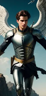 Epic angelic warrior with wings in fantasy setting.