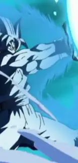 Epic anime action scene with blue energy.