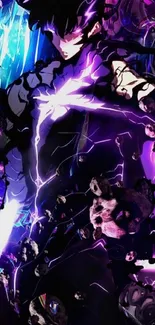 Anime character with dynamic power and purple lightning effect.